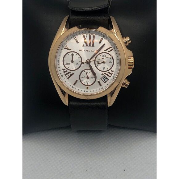 Michael Kors MK5907 Women's Black Leather Analog White Dial Quartz Watch LP363 - Picture 1 of 9